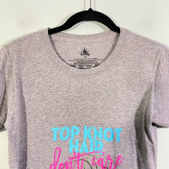 Disney Women's Grey Tinkerbell Top Bun Graphics Short Sleeve Tee Size M - Picture 7 of 7